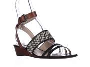 French Connection Wiley Ankle Strap Wedge Sandals Black White Tan 10 M US