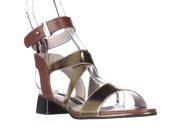 French Connection Corazon Ankle Strap Low Dress Sandals Gold Tan 6 M US 36.5 EU