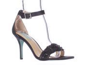 Betsey Johnson Gina Embellished Ankle Strap Dress Sandals Black Satin 8.5 M US