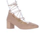 Wanted Shoes Abby Lace Up Ankle Tie Chunky Heel Pumps Taupe 7.5 M US