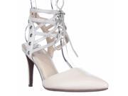 B35 Janet Ankle Lace Up Pointed Toe Pumps White Silver 6 M US