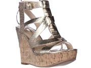 GUESS Harlea Cork Wedge Strappy Sandals Gold 5 US