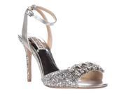 Badgley Mischka Amanda II Sparkle Ankle Strap Dress Sandals Silver Glitter 5.5 US