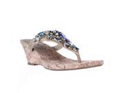 White Mountain Ablaze Jeweled Wedge Thong Dress Sandals Blue 9.5 US