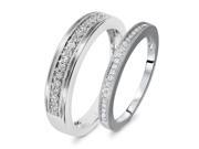 1 3 Carat T.W. Round Cut Diamond His And Hers Wedding Band Set 14K White Gold