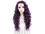 Dark Violet Long Curly Wig Synthetic Front Lace Wig