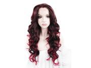 Synthetic Lace Front Wig Extra Long Wavy Dark Brown Highlite Burgundy