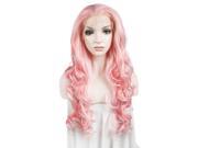 Synthetic Lace Front Wig Extra Long Wavy Pink
