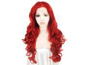 Synthetic Lace Front Wig Extra Long Wavy Cosplay Red Drag Queens Wig