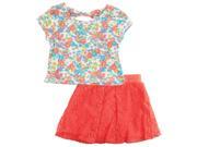 Star Ride Little Girls Floral Sequin Top with Bow 2Pc Lace Skirt Set Orange 6X