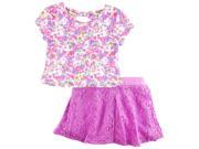 Star Ride Little Girls Floral Sequin Top with Bow 2Pc Lace Skirt Set Purple 4