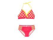 Big Chill Little Girls Polka Dots and Stripes Bikini Two Piece Swimsuit Set Coral 4