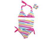 Number One Little Girls Toddler Multi color Stripes 2Pc Swimsuit Bikini Set Multi color 2T