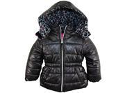 Pink Platinum Little Girls Puffer Coat with Foil Spray Black 3T