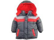 iXtreme Toddler Boys Stripe Expedition Puffer Hooded Winter Jacket Coat Gray 2T