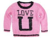 Star Ride Little Girls Toddler Crew Neck Fuzzy Love You Cardigan Sweater Pink 3T