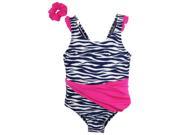 Number One Little Girls Toddler Zebra Print One Piece Swimsuit with Tie Set Navy 2T