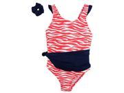 Number One Little Girls Toddler Zebra Print One Piece Swimsuit with Tie Set Pink Glo 3T