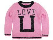 Star Ride Little Girls Crew Neck Love U Fuzzy Cardigan Sweater Pink 5 6