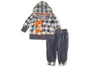Duck Goose Baby Boys Clever As A Fox Micro Polar Fleece Hooded Jacket Pant Set Gray 12 Months