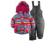 Rugged Bear Baby Girls Snowflake Stripes Snowboard Jacket Snowsuit Skisuit Bib Pink 24 Months