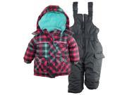 Rugged Bear Baby Girls Classic Check Snowboard Jacket 2Pc Snowsuit Ski Bib Set Charcoal 12 Months