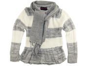 Dollhouse Little Girls Bow Pointelle Knit Ruffle Cardigan Sweater with Scarf Grey 4