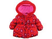 Platinum Baby Girls Daisy Floral Print Hooded Puffer Winter Jacket Coat with Bow Red 18 Months