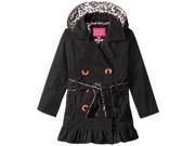 Pink Platinum Toddler Girls Double Breasted Leopard Lined Twill Trench Rain Jacket Black 4T