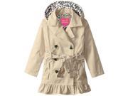Pink Platinum Toddler Girls Double Breasted Leopard Lined Twill Trench Rain Jacket Khaki 3T