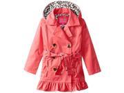 Pink Platinum Toddler Girls Double Breasted Leopard Lined Twill Trench Rain Jacket Red 4T