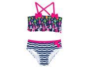 Pink Platinum Little Girls Colorful Floral Wave Stripes 2Pc Bikini Swimsuit Navy 4