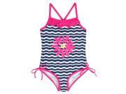 Pink Platinum Baby Girls Big Flower and Stripe Waves One Piece Swimsuit Navy 24 Months