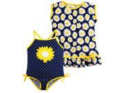 Wippette Toddler Girls Floral Polka Dot Swimsuit Dress Beach Cover Up Navy 2T