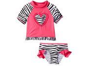 Wippette Baby Girls Big Zebra Heart Two Piece Ruffle Swim Rash Guard Pink Glow 12 Months