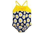Wippette Little Girls Sunflower Print Once Piece Swimsuit with Bow Gold 2T