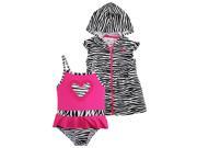 Wippette Little Girls Big Zebra Heart Swim Beach Terry Cover Up Set Pink Glow 2T