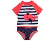 Wippette Baby Girls Navy Stripes and Swimming Whale Rashguard Set 12 Months