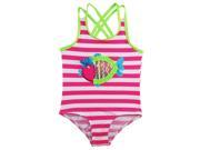 Wippette Baby Girls All Over Stripes with Sequin Fish One Piece Swimsuit Pink Glow 24 Months