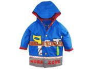 Wippette Little Boys Waterproof Hooded Construction Raincoat Jacket Blue 3T