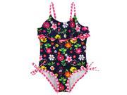 Pink Platinum Little Girls Floral 1 Piece Swimsuit with Ruffles Navy 5 6