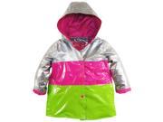 Wippette Little Girls Waterproof Three Big Stripes Colorblock Raincoat Jacket Pink Glow 2T