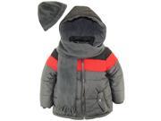 iXtreme Little Boys Colorblock Puffer Winter Jacket Scarf Hat Coat Set Charcoal 5