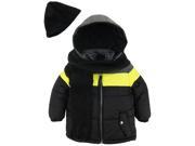 iXtreme Little Boys Colorblock Puffer Winter Jacket Scarf Hat Coat Set Black 2T