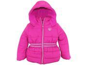 Pink Platinum Little Girls Silver Ruffle Trim Strap Winter Puffer Jacket Bright Pink Glow 5 6