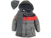 iXtreme Little Boys Colorblock Puffer Winter Jacket Scarf and Hat Coat Set Charcoal 2T