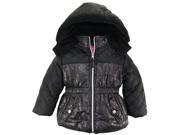 Pink Platinum Little Girls Quilted with Spray Puffer Winter Jacket Black 4T
