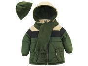 iXtreme Little Boys Colorblock Puffer Winter Jacket Scarf and Hat Coat Set Forest 2T