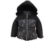 Pink Platinum Little Girls Quilted with Spray Print Puffer Winter Jacket Black 4