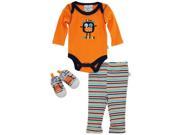 Duck Goose Baby Boys Cute Little Monster Bodysuit Sneakers 3Pc Pant Set Orange 3 6 Months